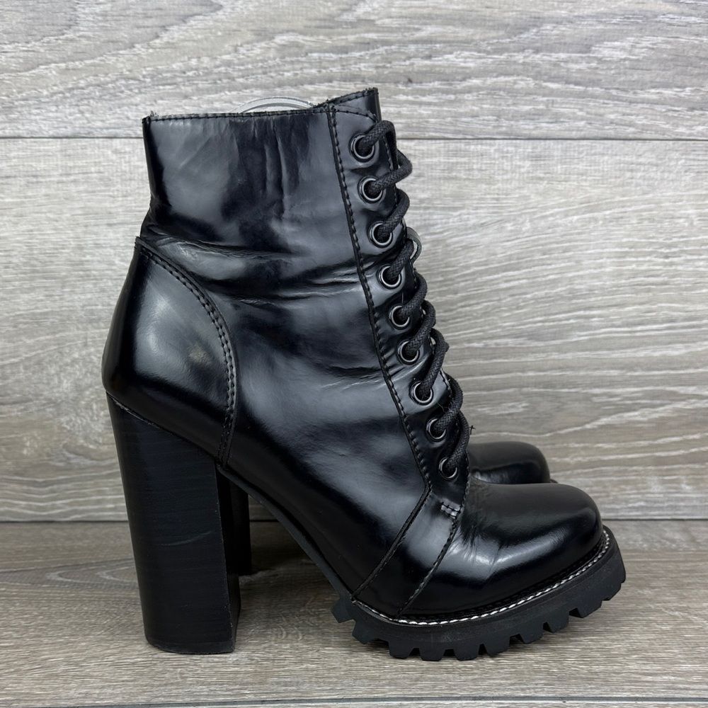 Jeffrey Campbell Black Lace-Up Platform Ankle Boots